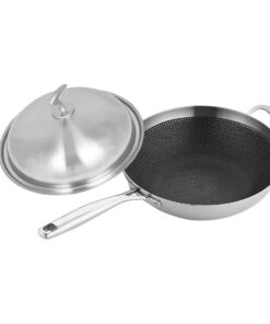 1-SOGA 18/10 Stainless Steel Fry Pan 34cm Frying Pan Top Grade Textured Non Stick Interior Skillet with Helper Handle and Lid