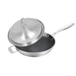 4-SOGA 18/10 Stainless Steel Fry Pan 34cm Frying Pan Top Grade Textured Non Stick Interior Skillet with Helper Handle and Lid