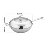 2-SOGA 18/10 Stainless Steel Fry Pan 32cm Frying Pan Top Grade Non Stick Interior Skillet with Helper Handle and Lid