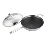 3-SOGA 18/10 Stainless Steel Fry Pan 32cm Frying Pan Top Grade Non Stick Interior Skillet with Helper Handle and Lid
