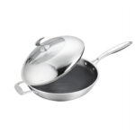 4-SOGA 18/10 Stainless Steel Fry Pan 32cm Frying Pan Top Grade Non Stick Interior Skillet with Helper Handle and Lid