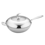 5-SOGA 18/10 Stainless Steel Fry Pan 32cm Frying Pan Top Grade Non Stick Interior Skillet with Helper Handle and Lid