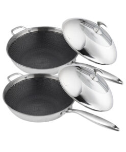 1-SOGA 2X 18/10 Stainless Steel Fry Pan 32cm Frying Pan Top Grade Non Stick Interior Skillet with Helper Handle and Lid