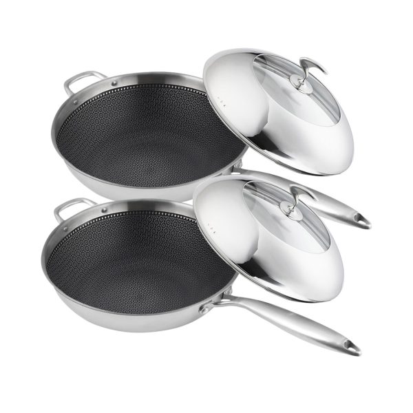 1-SOGA 2X 18/10 Stainless Steel Fry Pan 32cm Frying Pan Top Grade Non Stick Interior Skillet with Helper Handle and Lid