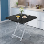 2-SOGA 2X Black Minimalist Cat Ear Folding Table Indoor Outdoor Portable Stall Desk Home Decor