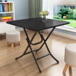 2-SOGA Black Dining Table Portable Square Surface Space Saving Folding Desk with Lacquered Legs Home Decor