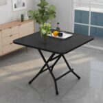 3-SOGA Black Dining Table Portable Square Surface Space Saving Folding Desk with Lacquered Legs Home Decor