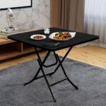 5-SOGA Black Dining Table Portable Square Surface Space Saving Folding Desk with Lacquered Legs Home Decor