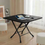 4-SOGA 2X Black Dining Table Portable Square Surface Space Saving Folding Desk with Lacquered Legs Home Decor