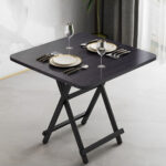 2-SOGA Black Dining Table Portable Square Surface Space Saving Folding Desk Home Decor