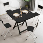 4-SOGA Black Dining Table Portable Square Surface Space Saving Folding Desk Home Decor