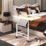2-SOGA 40x80cm White Maple Bedside Table Movable Bedroom Desk Student Computer Table