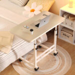 3-SOGA 40x80cm White Maple Bedside Table Movable Bedroom Desk Student Computer Table
