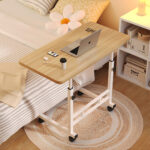 2-SOGA 40x80cm Walnut Bedside Table Movable Bedroom Desk Student Computer Table