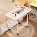 3-SOGA 2X 40x80cm White Bedside Table Movable Bedroom Desk Student Computer Table