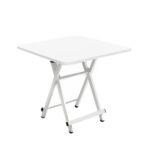 1-SOGA White Dining Table Portable Square Surface Space Saving Folding Desk with Lacquered Legs  Home Decor