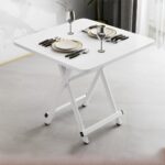 2-SOGA 2X White Dining Table Portable Square Surface Space Saving Folding Desk with Lacquered Legs  Home Decor