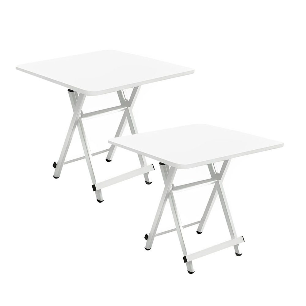 1-SOGA 2X White Dining Table Portable Square Surface Space Saving Folding Desk with Lacquered Legs  Home Decor