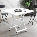 3-SOGA 2X White Dining Table Portable Square Surface Space Saving Folding Desk with Lacquered Legs  Home Decor