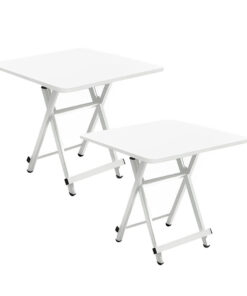 1-SOGA 2X White Dining Table Portable Square Surface Space Saving Folding Desk with Lacquered Legs  Home Decor