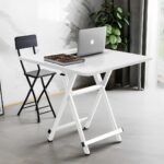 4-SOGA 2X White Dining Table Portable Square Surface Space Saving Folding Desk with Lacquered Legs  Home Decor