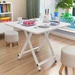5-SOGA 2X White Dining Table Portable Square Surface Space Saving Folding Desk with Lacquered Legs  Home Decor