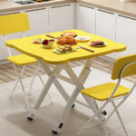 2-SOGA 2X Yellow Minimalist Cat Ear Folding Table Indoor Outdoor Portable Stall Desk Home Decor