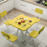 4-SOGA 2X Yellow Minimalist Cat Ear Folding Table Indoor Outdoor Portable Stall Desk Home Decor
