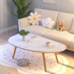 4-SOGA 80x40cm White Stone Pattern Living Room Nordic  Coffee Table Modern Style