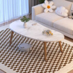 2-SOGA 2X 80x40cm White Stone Pattern Living Room Nordic  Coffee Table Modern Style