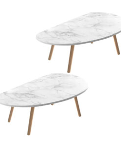 1-SOGA 2X 80x40cm White Stone Pattern Living Room Nordic  Coffee Table Modern Style