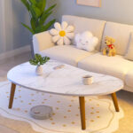 4-SOGA 2X 80x40cm White Stone Pattern Living Room Nordic  Coffee Table Modern Style