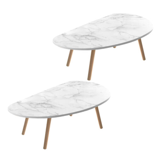 1-SOGA 2X 80x40cm White Stone Pattern Living Room Nordic  Coffee Table Modern Style