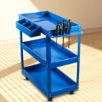 3-SOGA 2X 3 Tier Tool Storage Cart Portable Service Utility Heavy Duty Mobile Trolley Blue