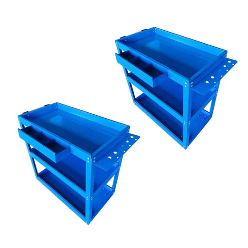 1-SOGA 2X 3 Tier Tool Storage Cart Portable Service Utility Heavy Duty Mobile Trolley Blue