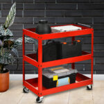 2-SOGA 3 Tier Tool Storage Cart Portable Service Utility Heavy Duty Mobile Trolley Red
