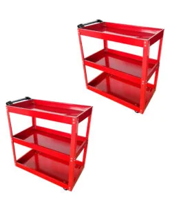 1-SOGA 2X 3 Tier Tool Storage Cart Portable Service Utility Heavy Duty Mobile Trolley Red