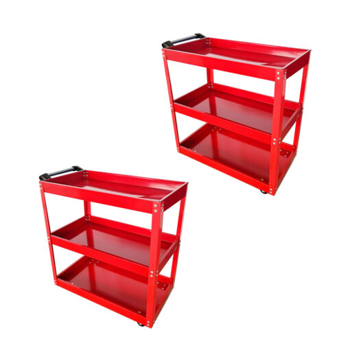 1-SOGA 2X 3 Tier Tool Storage Cart Portable Service Utility Heavy Duty Mobile Trolley Red