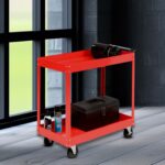 2-SOGA 2 Tier Tool Storage Cart Portable Service Utility Heavy Duty Mobile Trolley Red