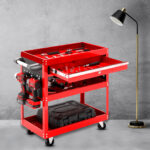 5-SOGA 3 Tier Tool Storage Cart Portable Service Utility Heavy Duty Mobile Trolley with Drawer and Hooks Red
