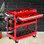 2-SOGA 2X 3 Tier Tool Storage Cart Portable Service Utility Heavy Duty Mobile Trolley with Drawer and Hooks Red