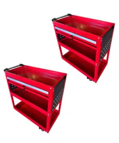 1-SOGA 2X 3 Tier Tool Storage Cart Portable Service Utility Heavy Duty Mobile Trolley with Drawer and Hooks Red