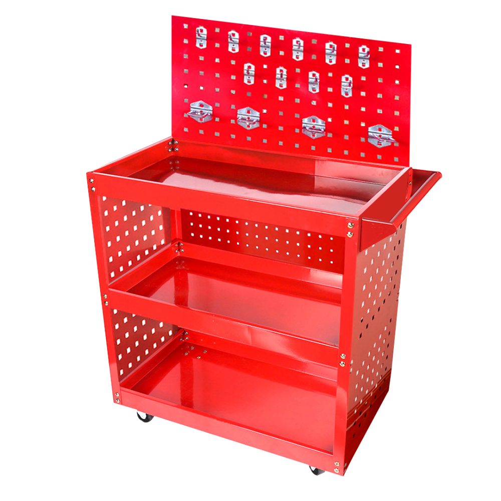 1-SOGA 3 Tier Tool Storage Cart Portable Service Utility Heavy Duty Mobile Trolley with Porous Side Panels
