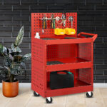 2-SOGA 2X 3 Tier Tool Storage Cart Portable Service Utility Heavy Duty Mobile Trolley with Porous Side Panels