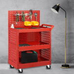 3-SOGA 2X 3 Tier Tool Storage Cart Portable Service Utility Heavy Duty Mobile Trolley with Porous Side Panels