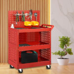 5-SOGA 2X 3 Tier Tool Storage Cart Portable Service Utility Heavy Duty Mobile Trolley with Porous Side Panels