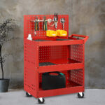 6-SOGA 2X 3 Tier Tool Storage Cart Portable Service Utility Heavy Duty Mobile Trolley with Porous Side Panels