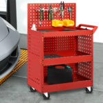 7-SOGA 2X 3 Tier Tool Storage Cart Portable Service Utility Heavy Duty Mobile Trolley with Porous Side Panels