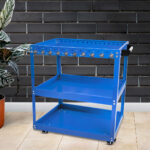 2-SOGA 3 Tier Tool Storage Cart Portable Service Utility Heavy Duty Mobile Trolley with Hooks Blue