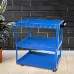 2-SOGA 2X 3 Tier Tool Storage Cart Portable Service Utility Heavy Duty Mobile Trolley with Hooks Blue
